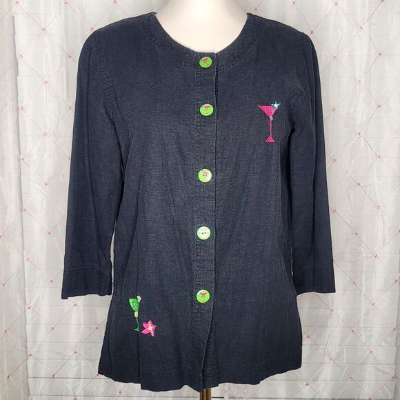 Vtg Natalie & Me Weekend Cocktail Martini Novelty Button Down Shirt Size Small - Picture 1 of 8